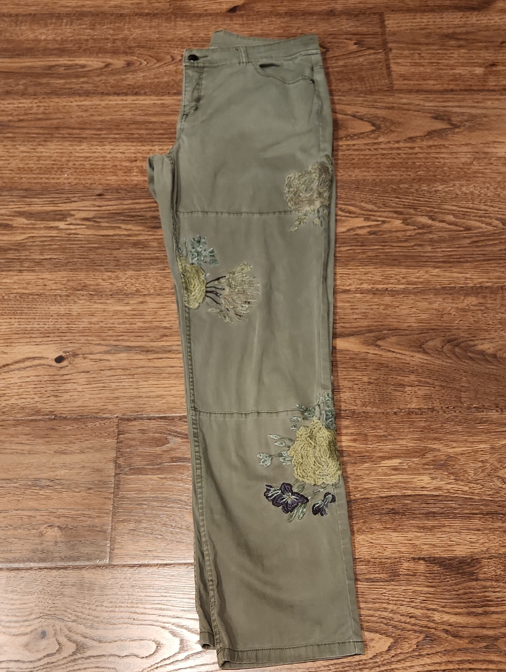Sundance Sage Green High-Rise Jeans with Floral Embroidery
